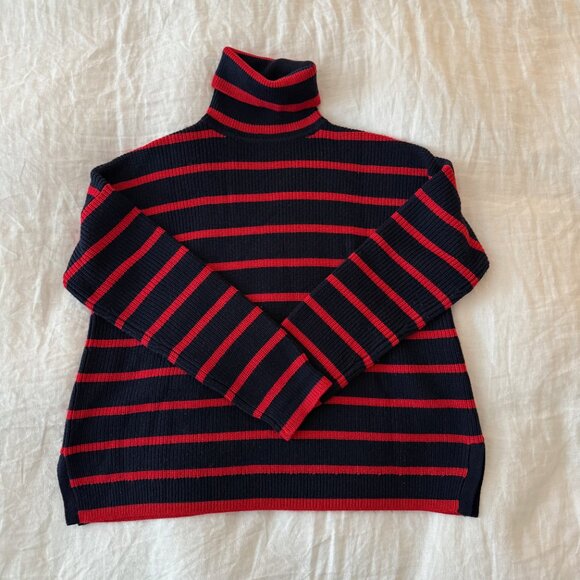 EUC La Ligne Navy and Red Striped Merino Wool Turtleneck Sweater - Size S - Picture 4 of 6